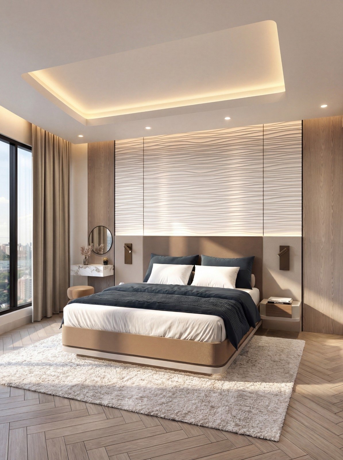 Cheval apartments in riverside master bed angle view