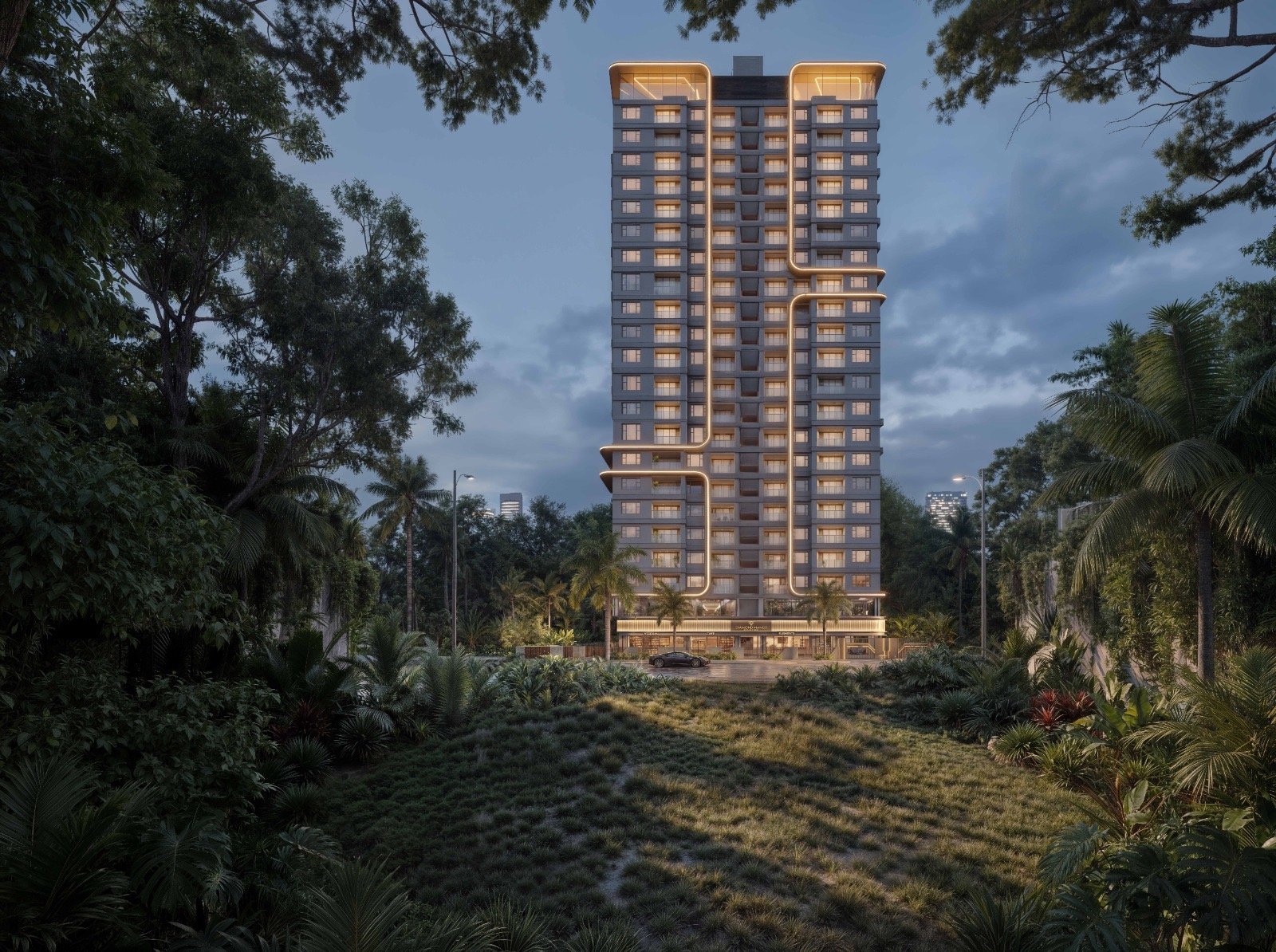 Night Exterior View At Diamond Mango Residences In Kilimani