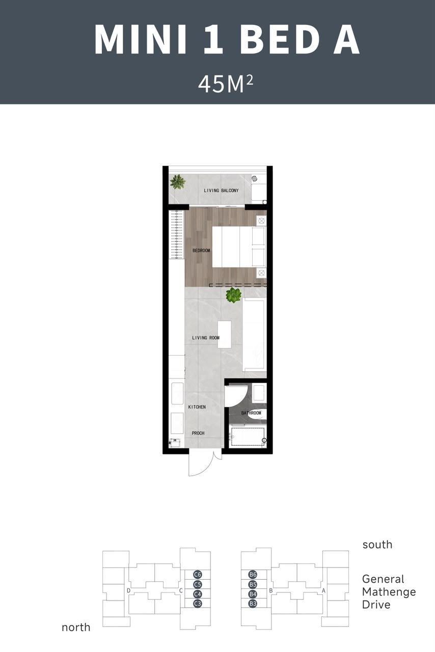 floor plan of 1 Bedrooms At Oak Rise Residency In Westlands