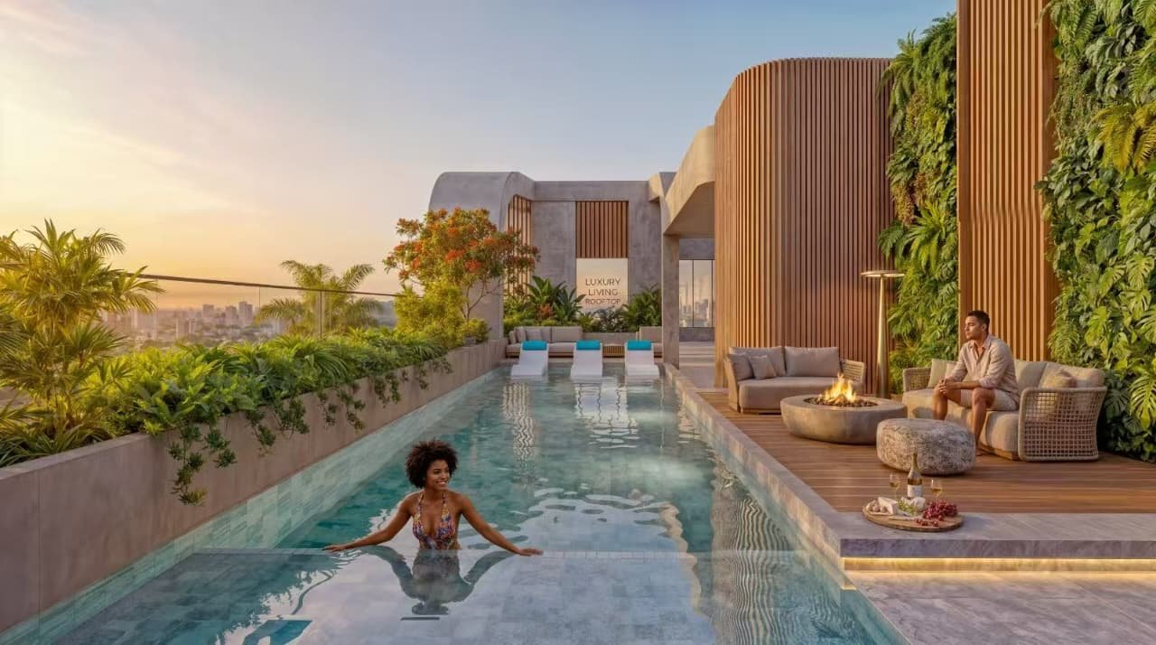 Luxurious Rooftop swimming pool of 2 bedrooms at Riverside Times Apartments
