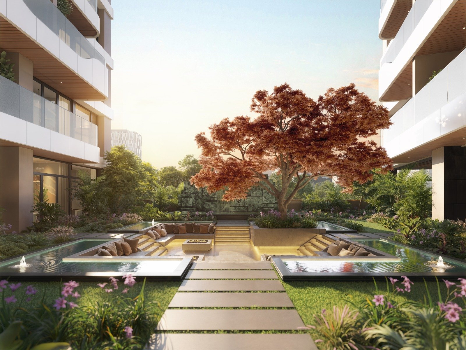 Peacefull Walk way of 2 bedrooms At Seasons Apartments And Duplexes In Riverside