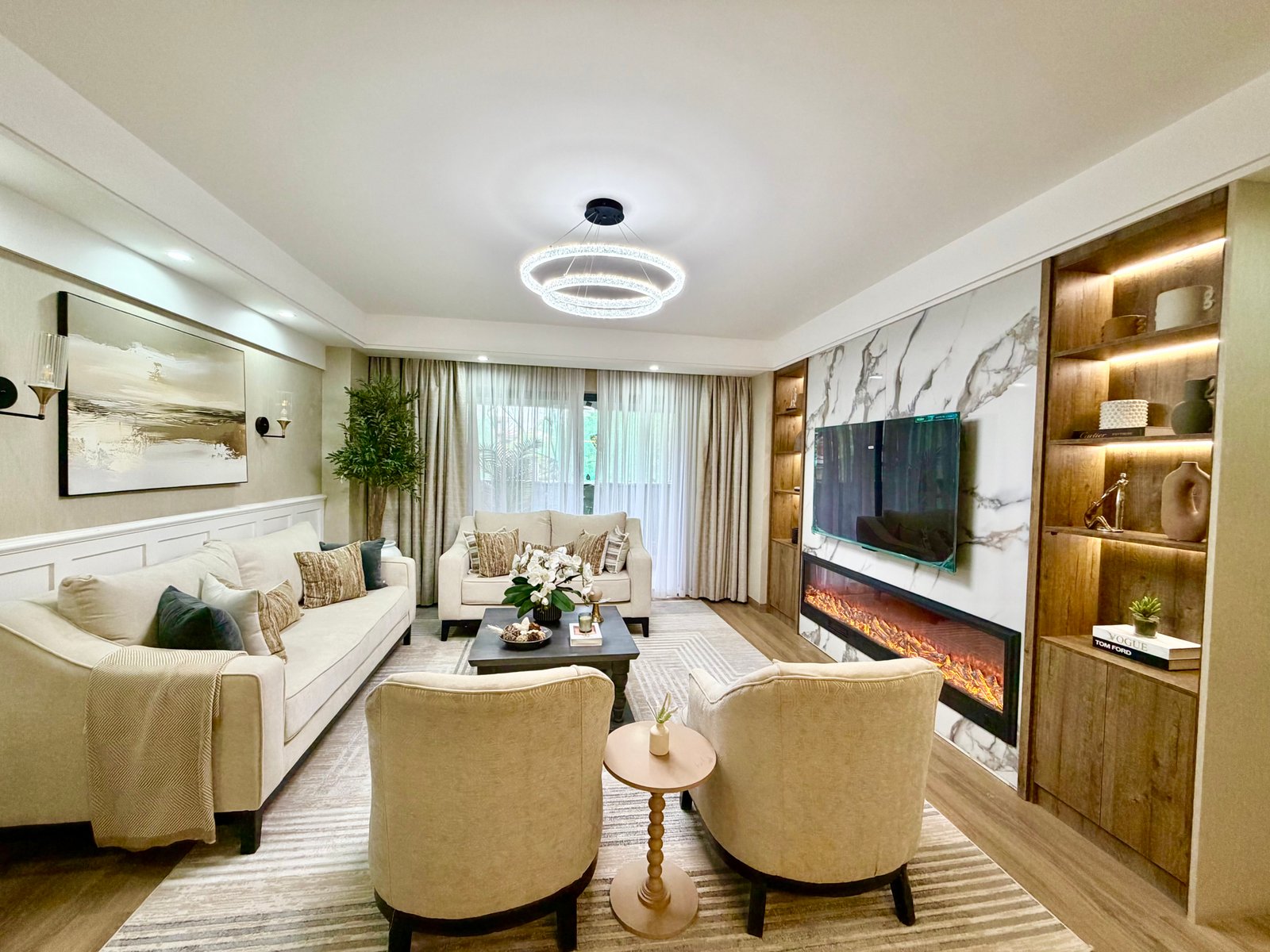 Elegant living room area at Marina Bay Phase 2 Apartments In Westlands