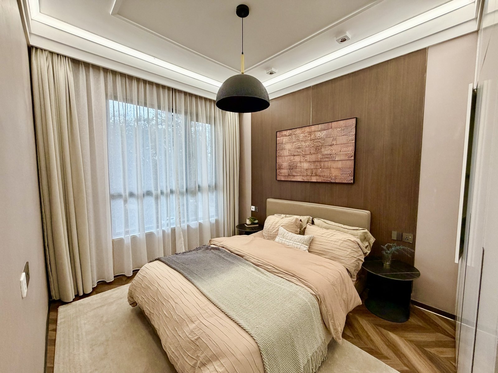 Stylish bedroom area of 3 Bedrooms At ONLYOU Elgeyo Apartments In Kilimani