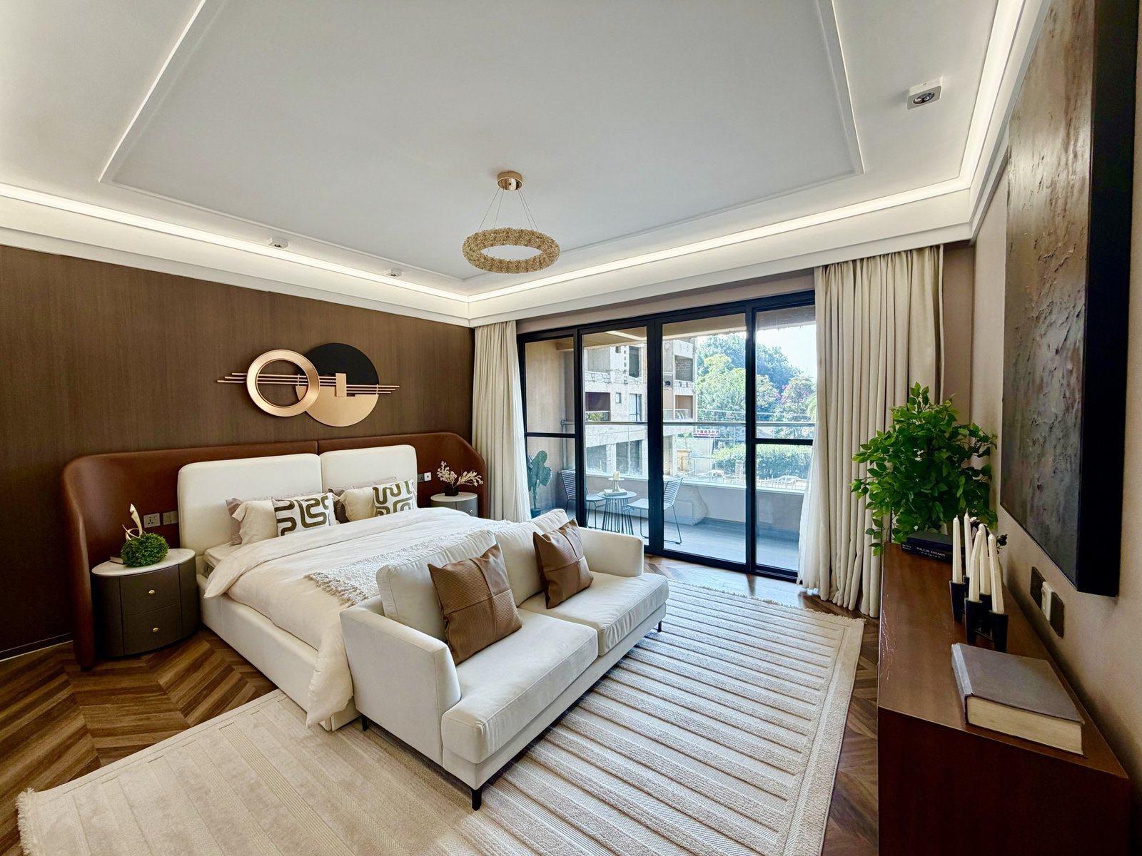 Luxurious masterbedroom with elegant interior finishes of 5 bedrooms at ONLYOU Elgeyo Apartments In Kilimani