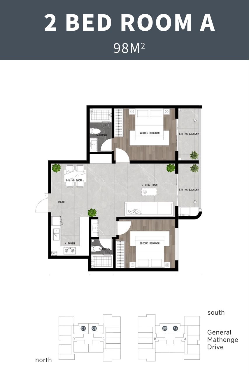 floor plan of 2 Bedrooms At Oak Rise Residency In Westlands