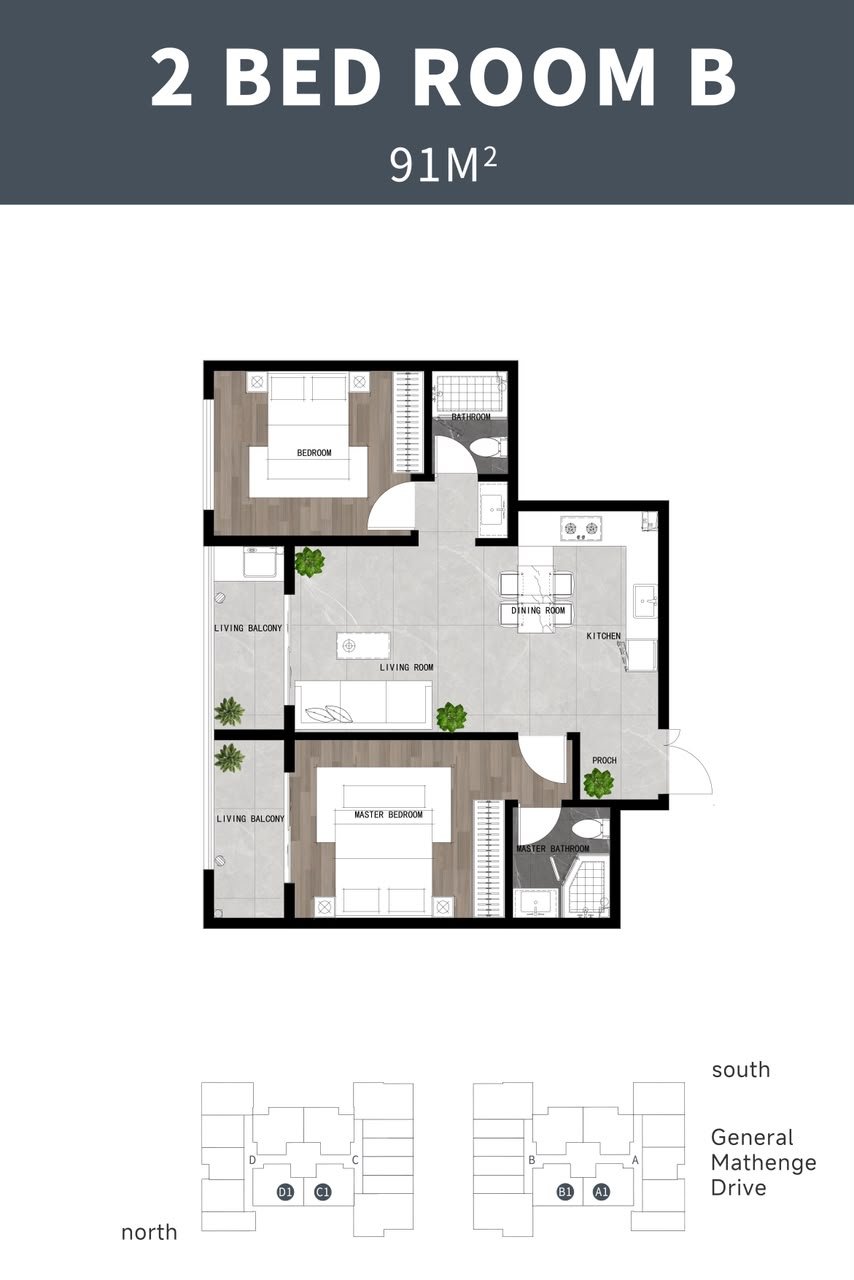 floor plan of 2 Bedrooms At Oak Rise Residency In Westlands