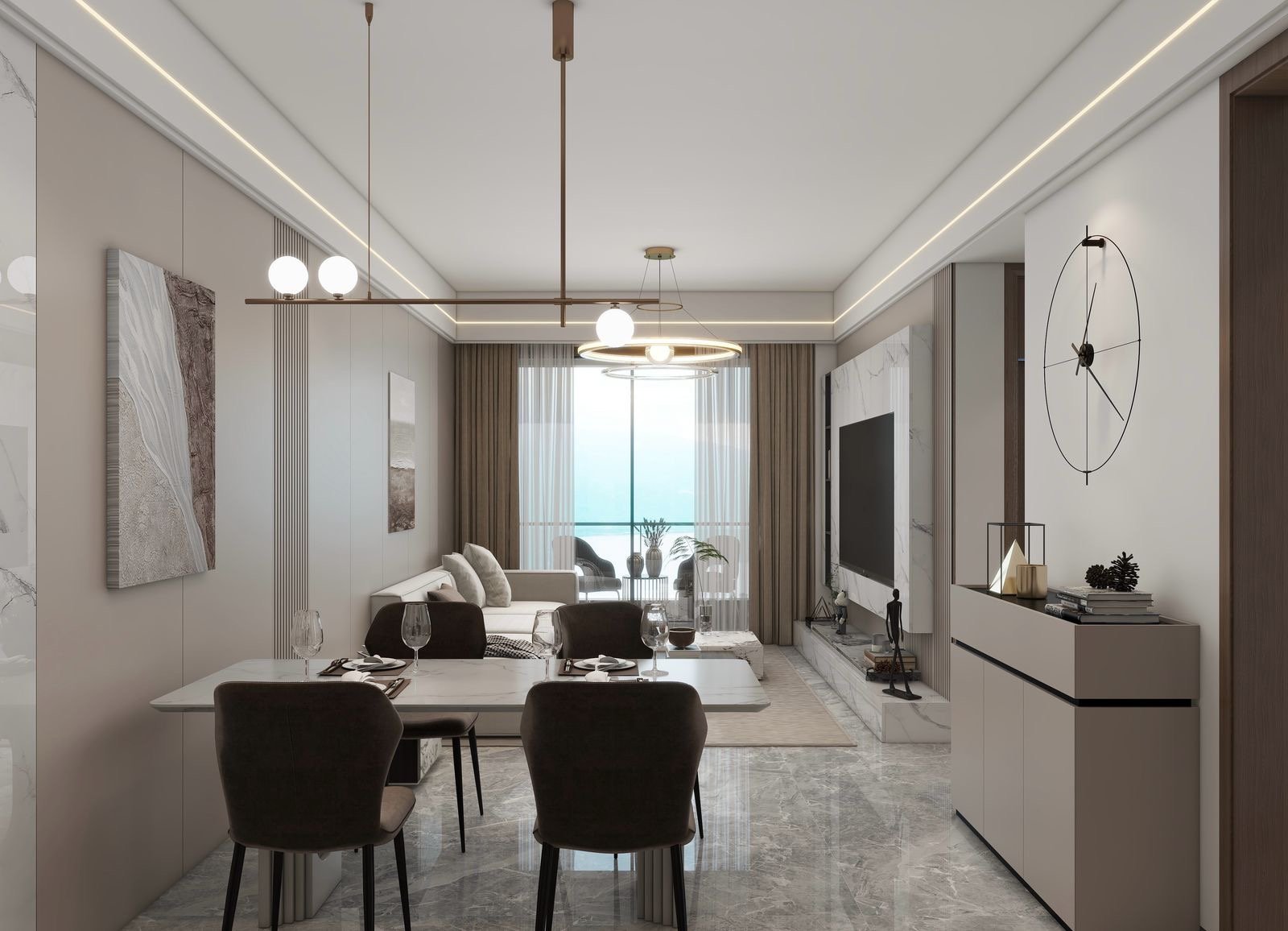 Dining Room And Living Area At Lilydale Apartments In Riverside