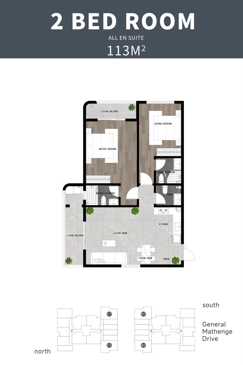 floor plan of 2 Bedrooms At Oak Rise Residency In Westlands