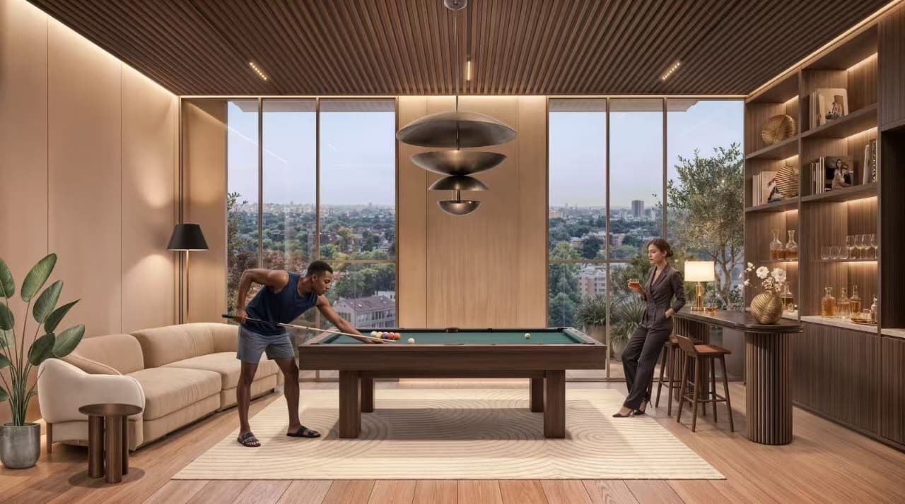 Game space area of 2 bedrooms at Riverside Times Apartments