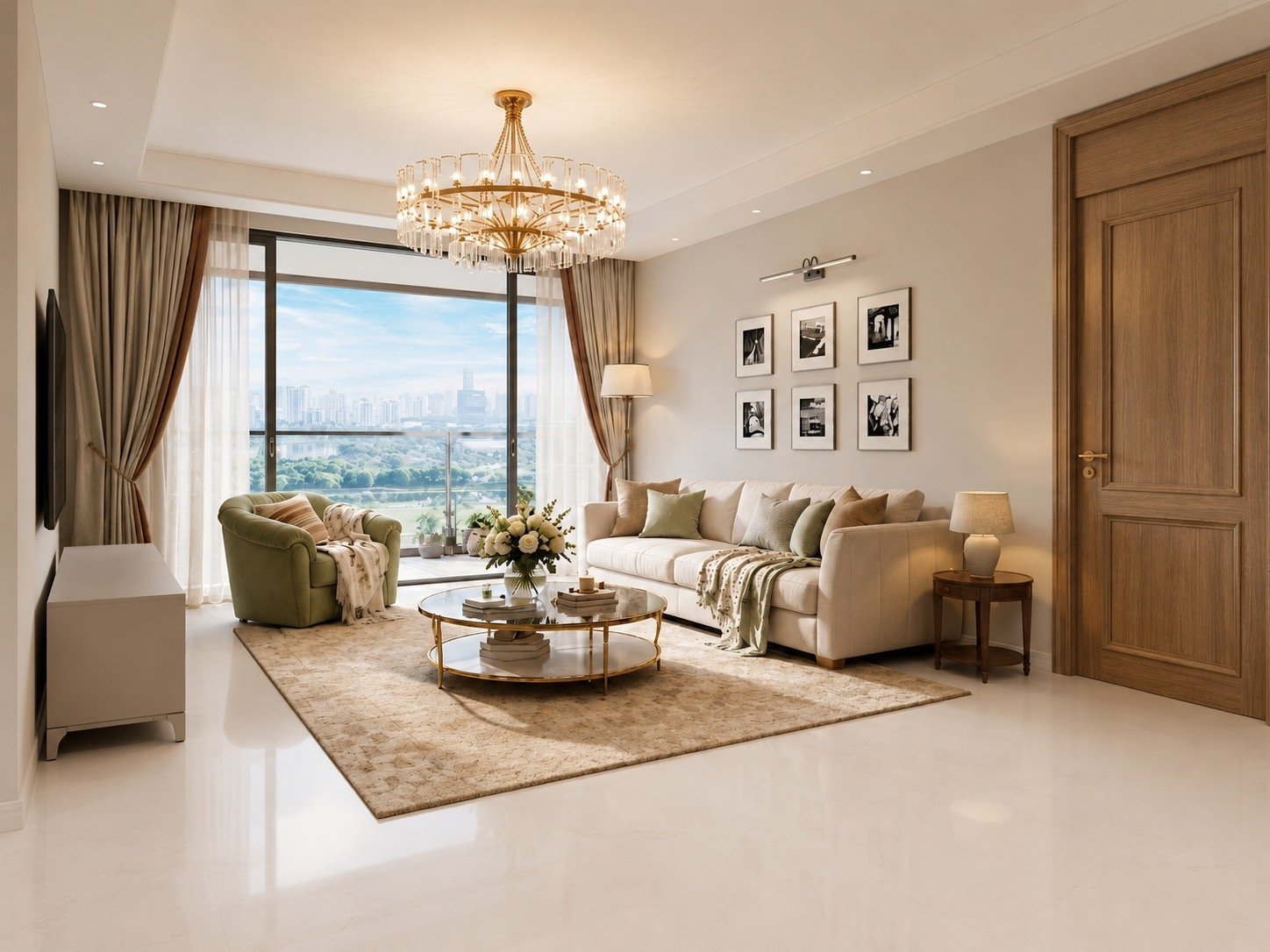 Elegant living room at Riverside Azure Apartments In westlands