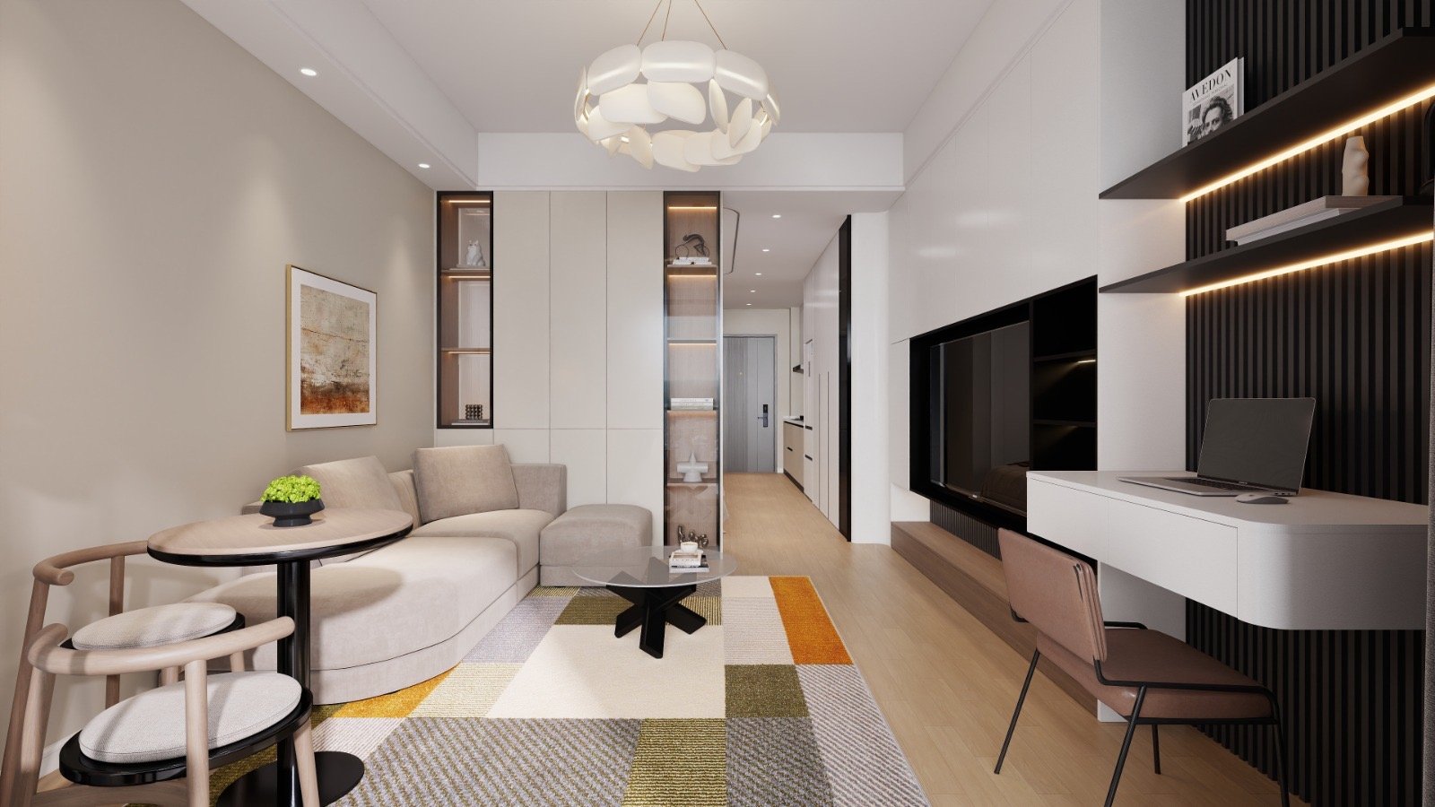 Living room and tv area of Studios At Aether Residences In Westlands
