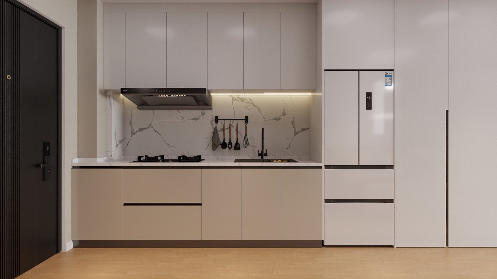 Modern designed kitchen area of 2 bedrooms at Aether Residences In Westlands