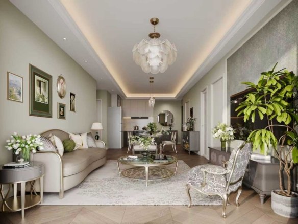 Elegant living room area of 2 bedrooms at Berkeley Residence In Westlands