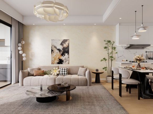 Elegant living area of Studios At Aether Residences In Westlands