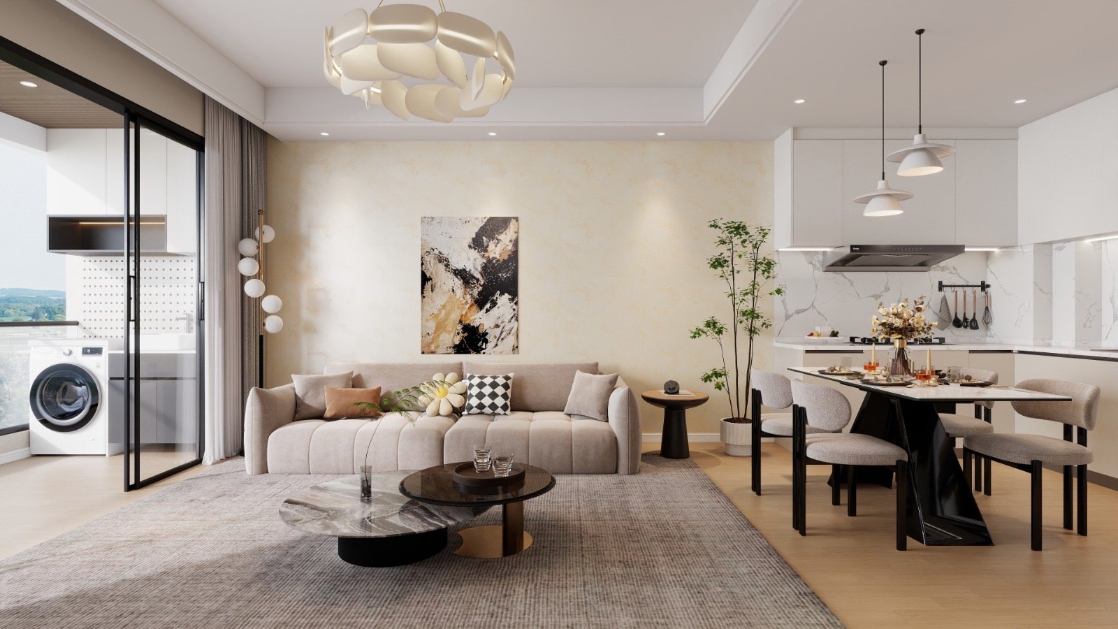 Elegant living area of Studios At Aether Residences In Westlands