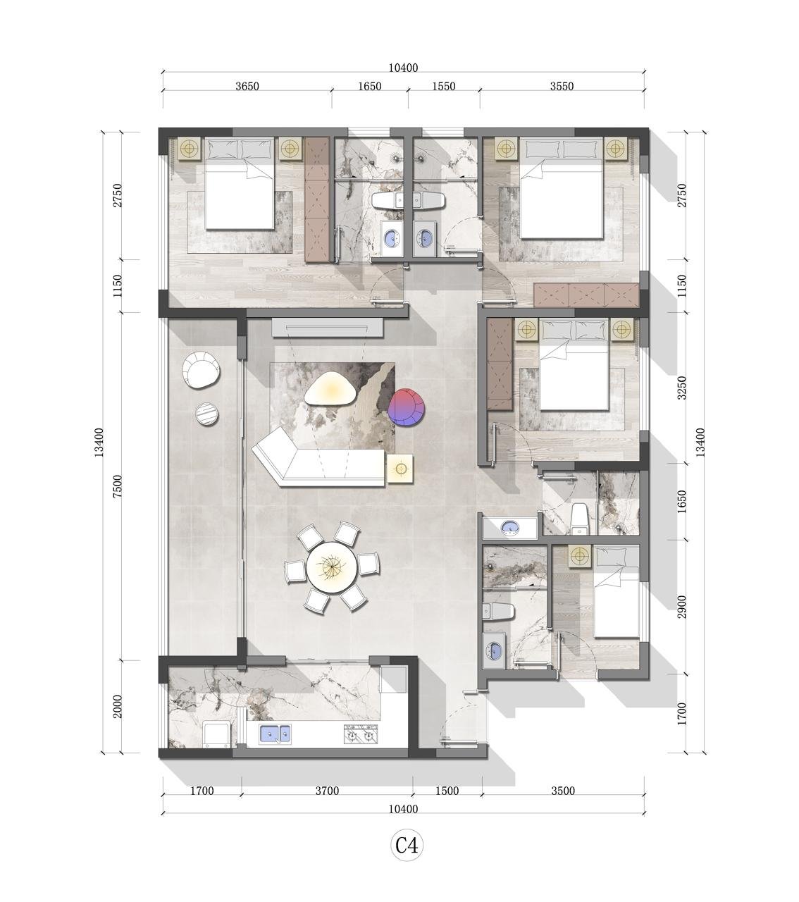 Layout of 3 bedrooms at Nova Garden Apartments In Kilimani