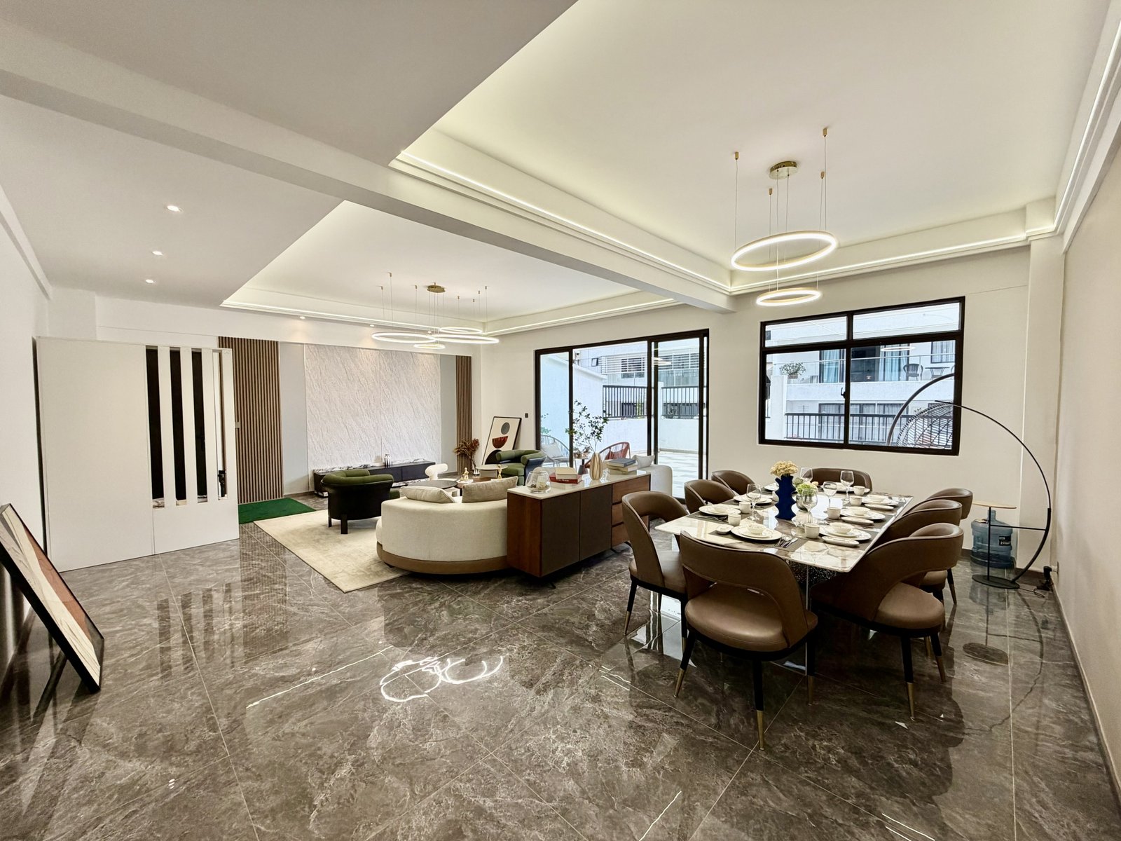 Living room and dining area at comfy residences in kileleshwa