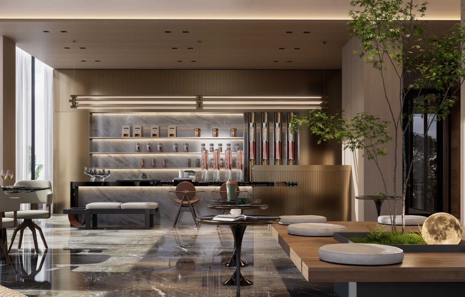 High end restaurant area at Aether Residences In Westlands