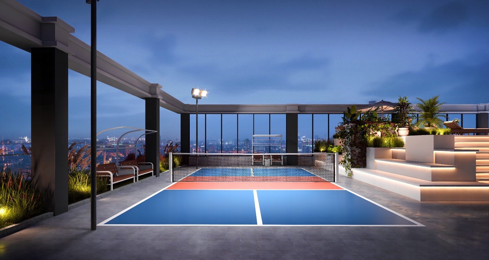 Padel court area at Aether Residences In Westlands