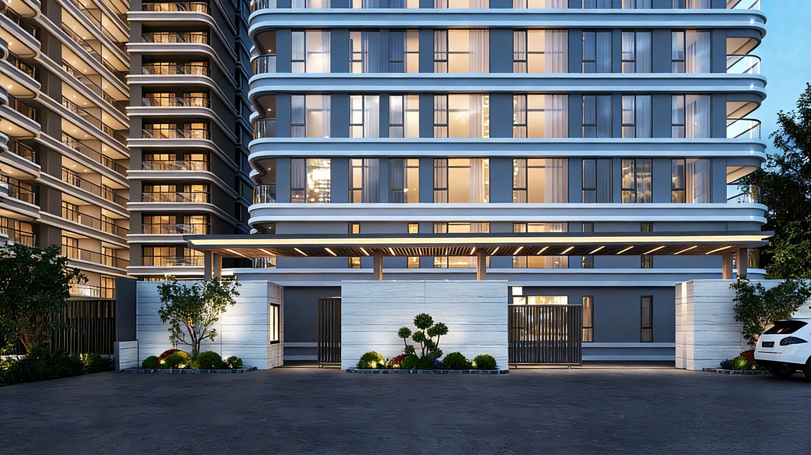 exterior- riverside exterior view at Riverside Azure Apartments In westlands