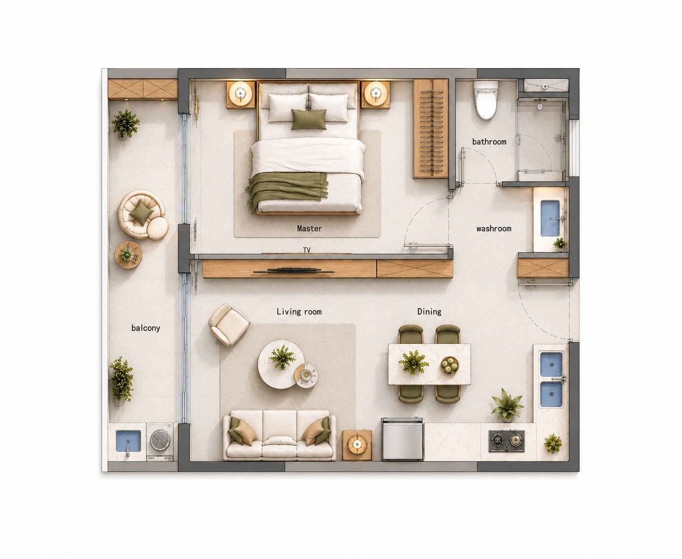 layout of 1 bedrooms at Limerence Arbor residency in kilimani