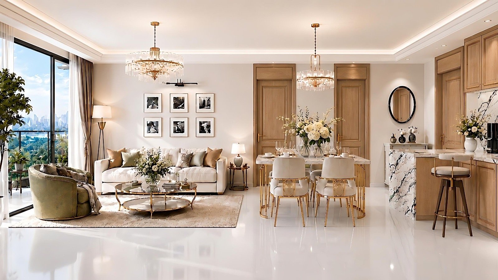 Dining and living room area of 2 bedrooms at Riverside Azure Apartments In westlands