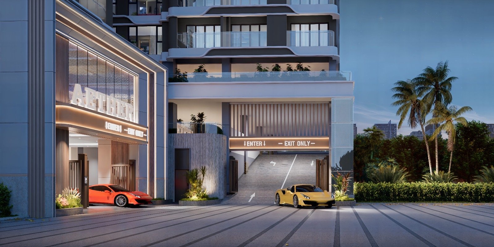 Exterior view entrance area at Aether Residences In Westlands