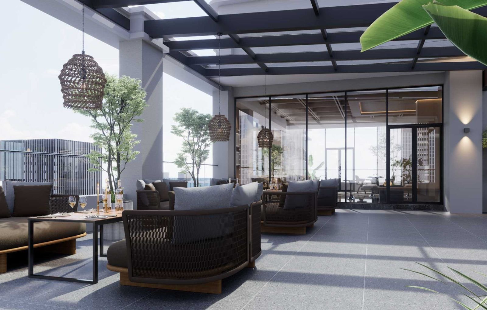 Rooftop cafe area at Aether Residences In Westlands