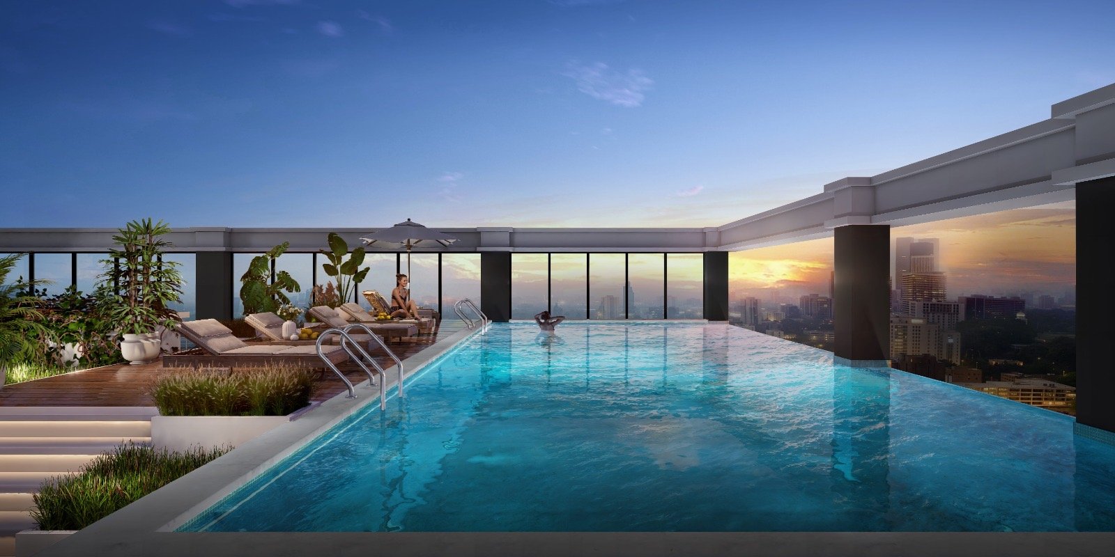 luxurious Rooftop swimming pool area at Aether Residences In Westlands