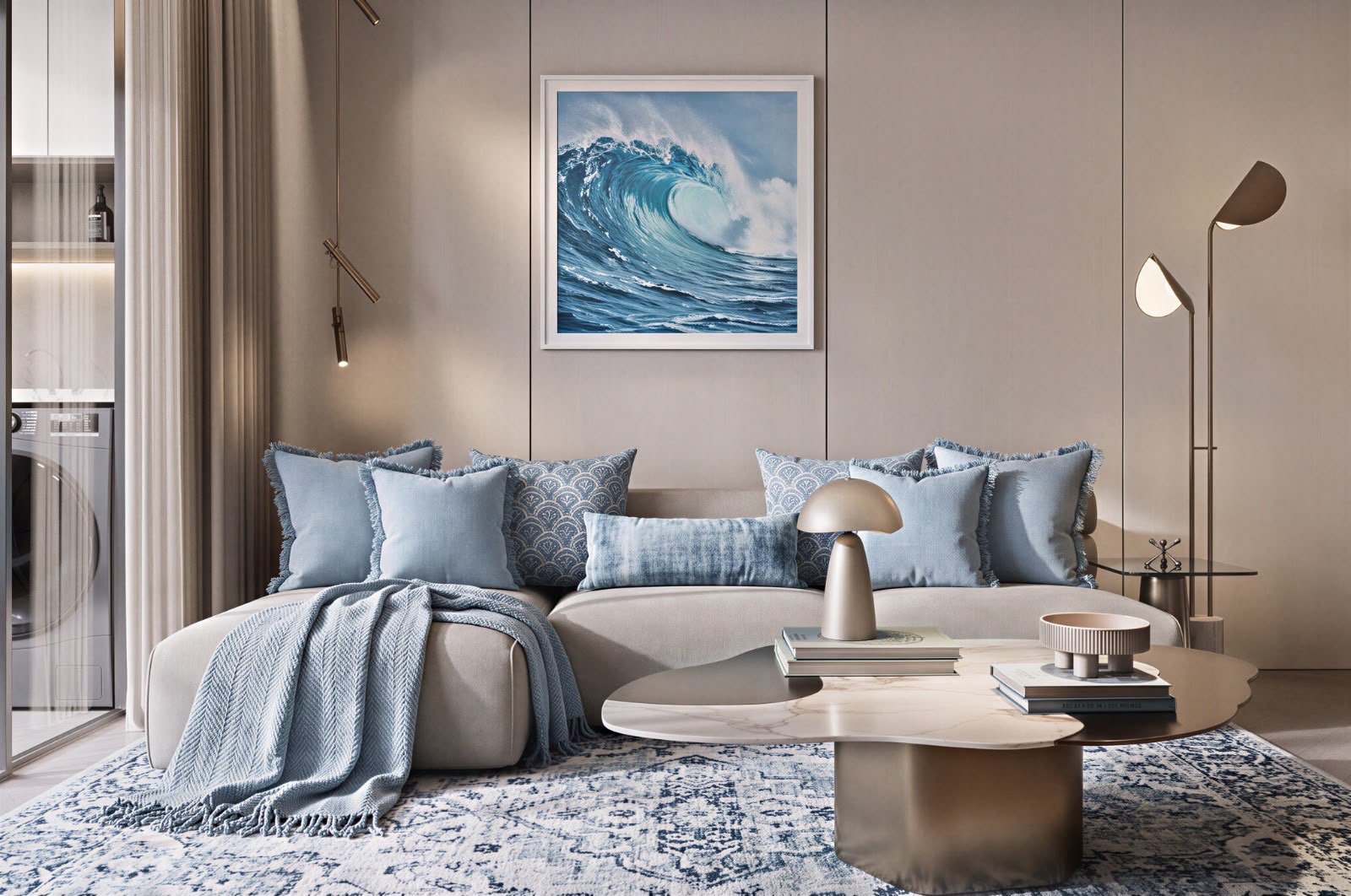 Elegant living room area of 3 bedrooms at Santorini Residences in westlands