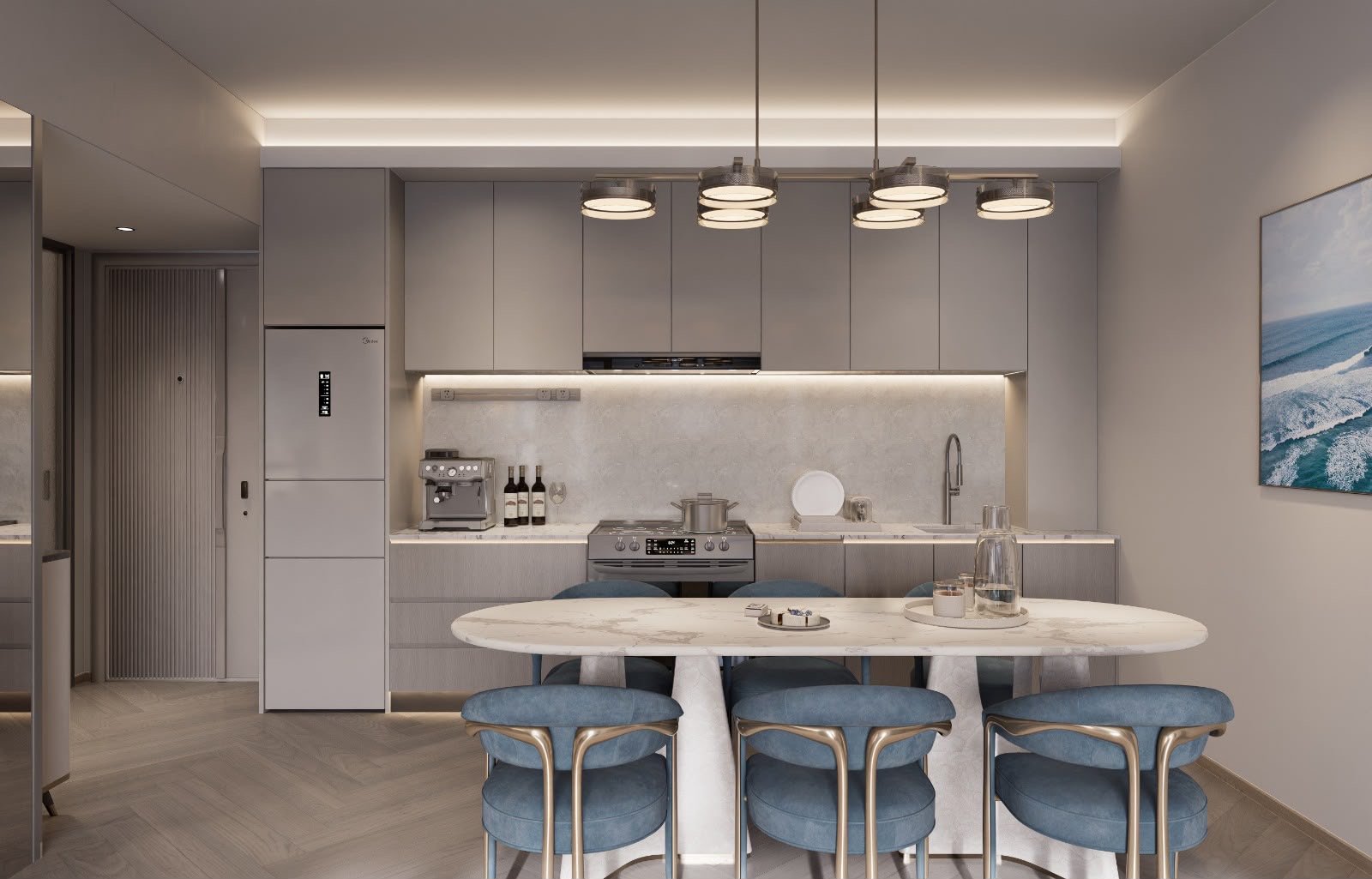 Elegant dining and kitchen area at Santorini Residences in westlands